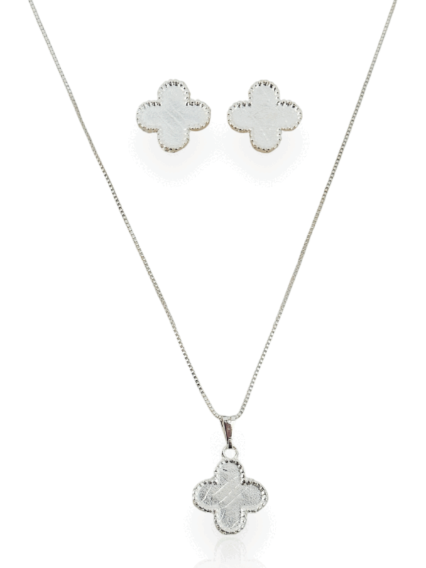 Conjunto Colar e Brincos Trevo Prata - Imagem 3