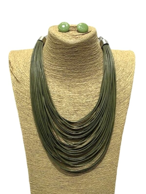 Colar e Brincos Fios Verde Musgo - Imagem 3