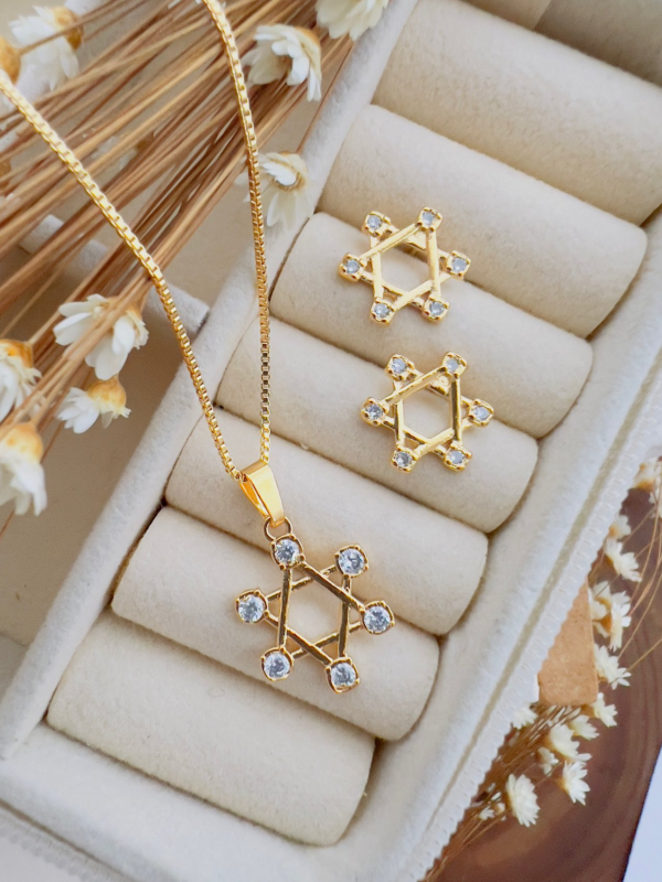Conjunto Colar e Brincos Estrela Davi - Imagem 3