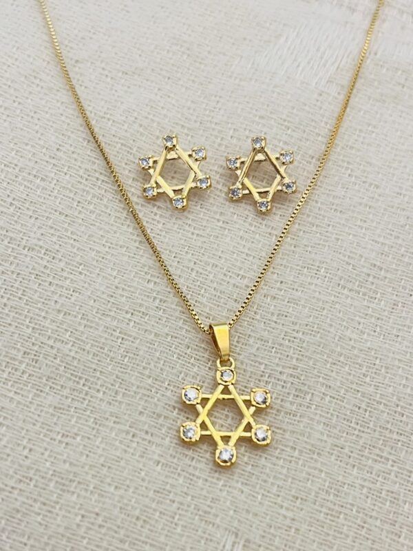 Conjunto Colar e Brincos Estrela Davi
