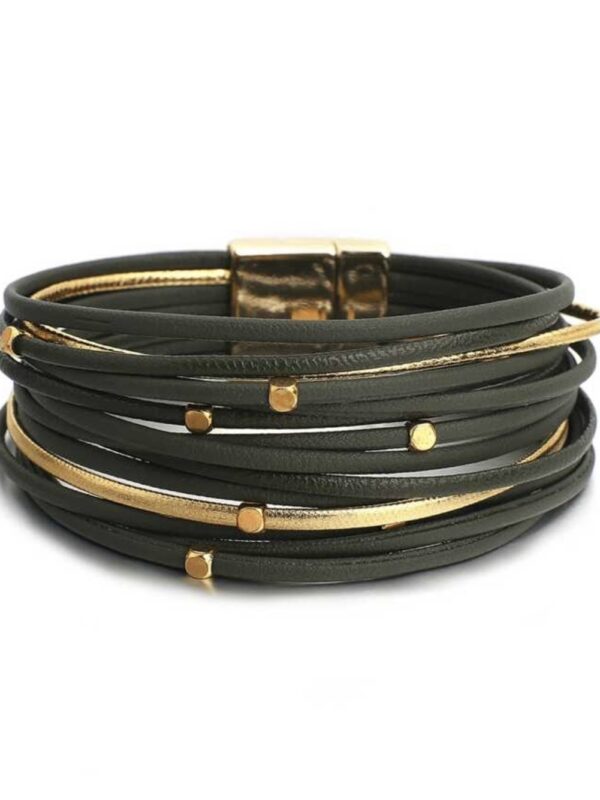 Bracelete Couro com Dourado (Opções de Cores) - Imagem 2