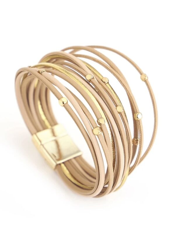 Bracelete Couro com Dourado (Opções de Cores) - Imagem 3