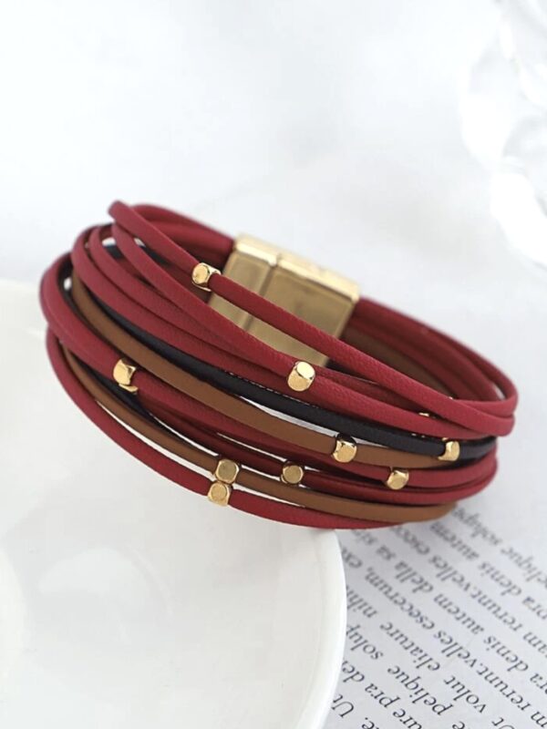 Bracelete Couro com Dourado (Opções de Cores) - Imagem 4