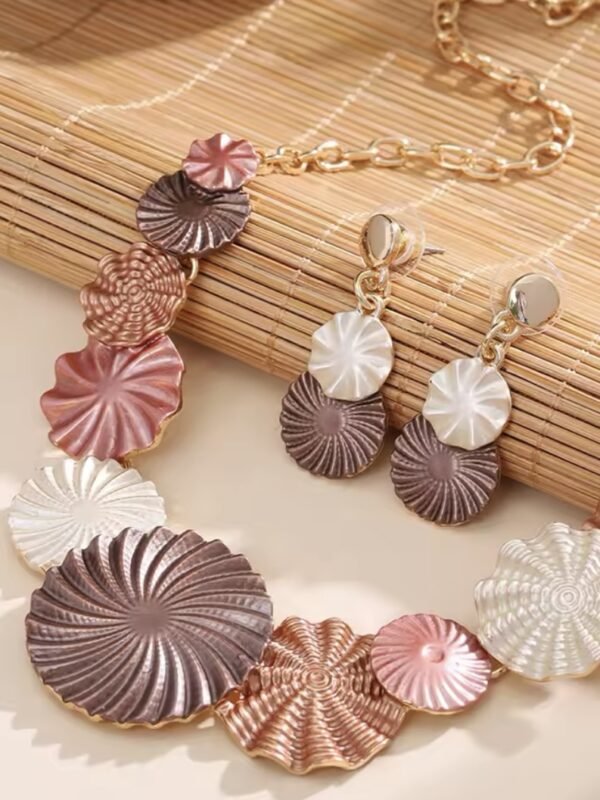 Conjunto Colar e Brincos Círculos Marrons